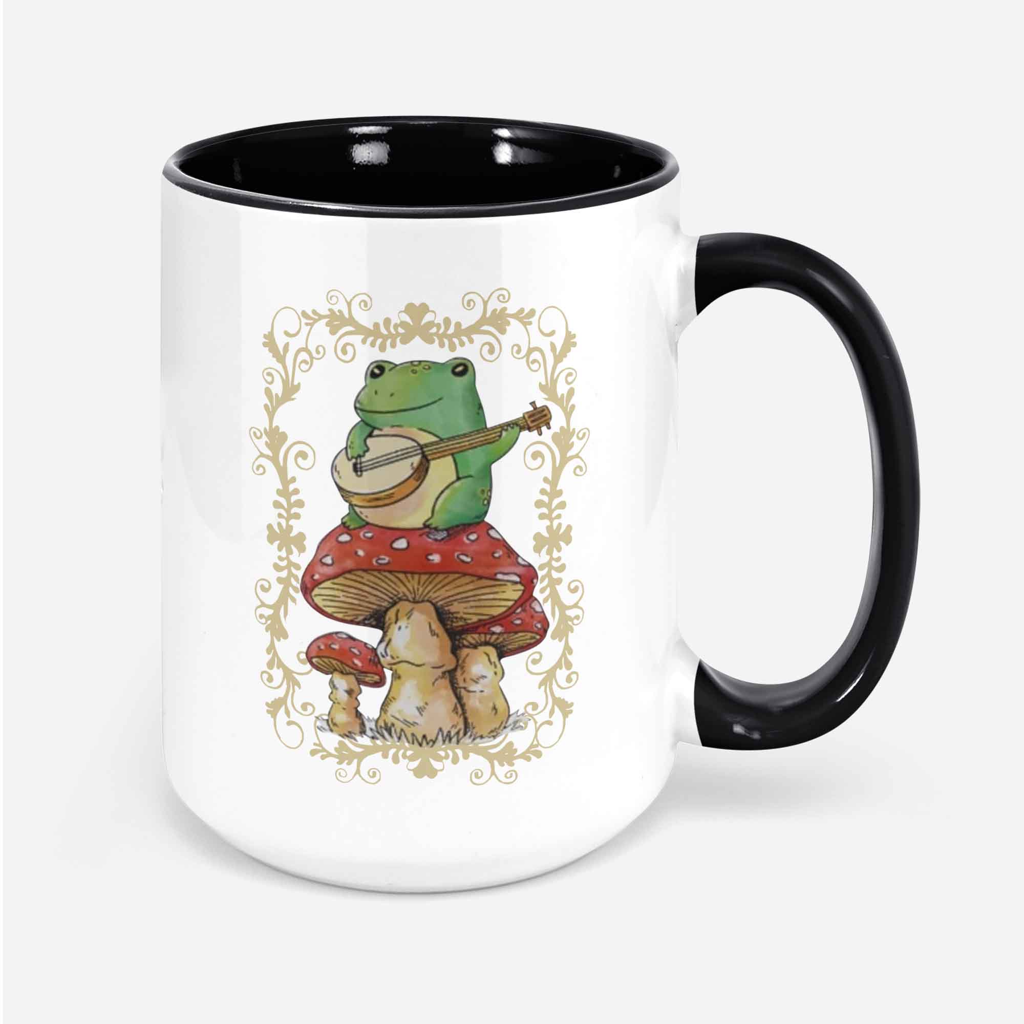 Cute Frog Playing Banjo MugCottagecore Aesthetic Mushroom Toadstool 11oz 15oz