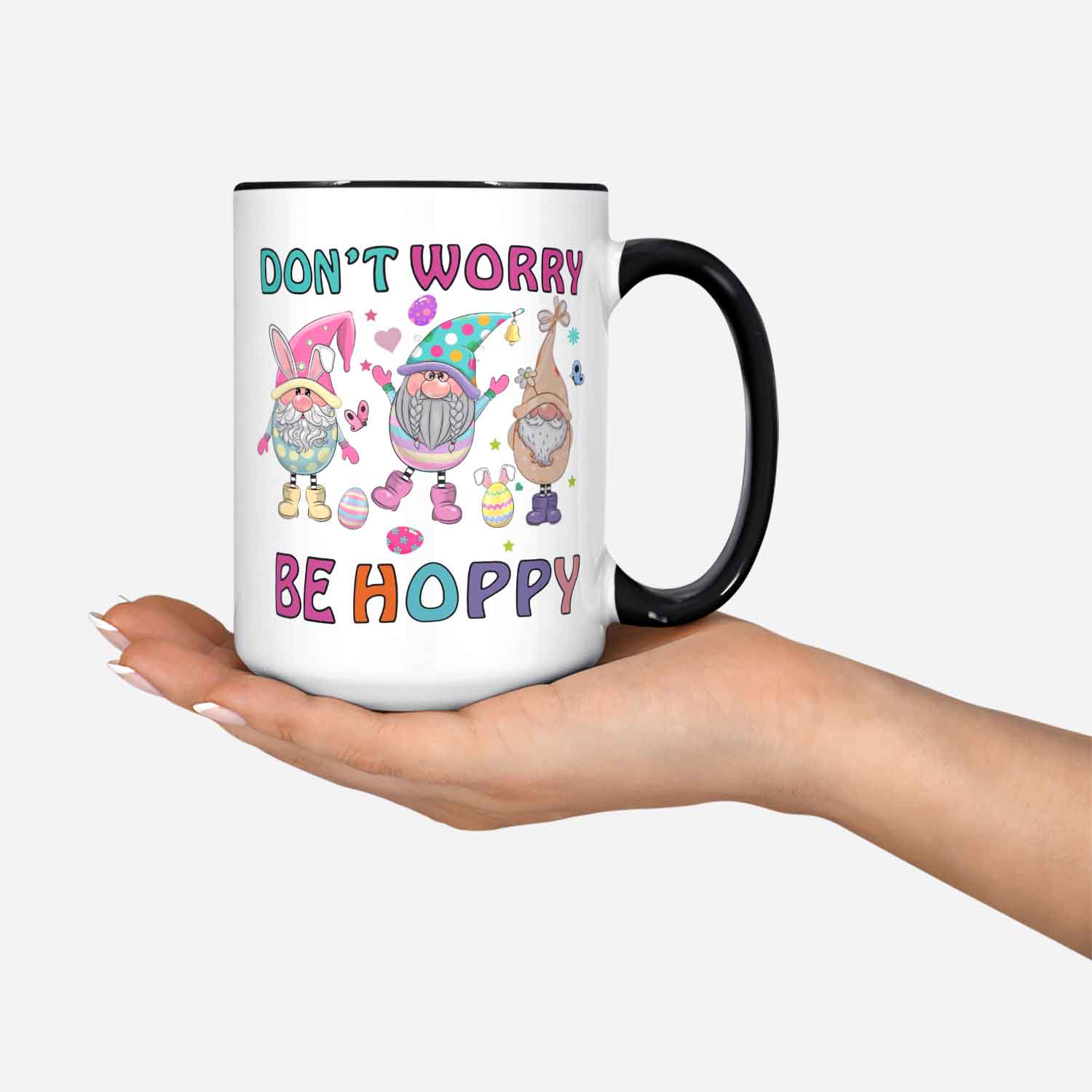 Don't Worry Be Hoppy Gnome Hug Easter Eggs Cute Happy Easter Day Mug Coffee Mug Ceramic Mug Bunny Mug Easter Mug Easter Gnome Mug