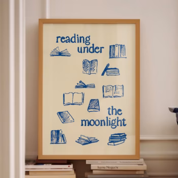 Blue Poster Book Worm Art Exhibition Wall Art Aesthetic Wall Art Trendy Blue Print Typography Print Hand Drawn Sketch Print Trendy Print