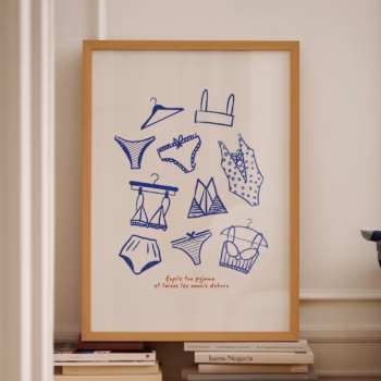 Blue Poster French Exhibition Wall Art Aesthetic Wall Art Trendy Blue Print Typography Print Hand Drawn Sketch Print Trendy Print