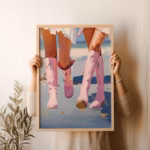 Coastal Cowgirl Boots Beachy Poster Print Blue Pink Trendy Preppy Cowgirl Dorm Room Wall Art Decor Aesthetic