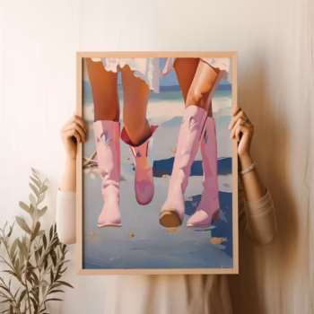 Coastal Cowgirl Boots Beachy Poster Print Blue Pink Trendy Preppy Cowgirl Dorm Room Wall Art Decor Aesthetic