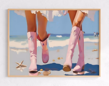 Coastal Cowgirl Poster Print Boots Trendy Preppy Cowgirl Dorm Room Wall Art Decor Girly Aesthetic Blue Pink