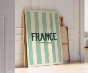French Exhibition Poster France Poster Simple Scandi Style Paris Lover Poster Modern Boho Aesthetic Preppy Striped Teal Poster Trendy Art