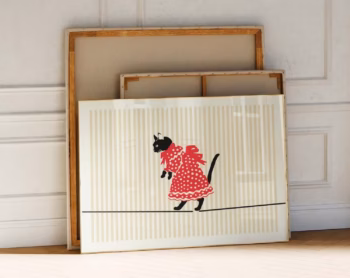 Horizontal Poster Red Yellow Poster Unique Horizontal Art Modern Boho Print Simple Scandi Style Cat Wall Art Preppy Striped Art