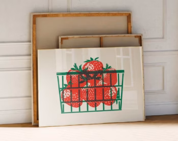 Horizontal Print Strawberry Print Mid Century Print Aesthetic Art Kitchen Art Narrow Print Strawberry Poster Fruit Print