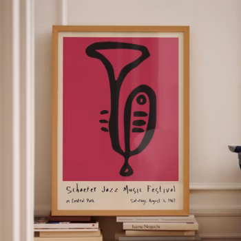 Magenta Wall Art Jazz Art Nyc Central Park Jazz Festival Trumpet Exhibition Poster Retro Jazz Poster Jazz Art Contemporary Poster