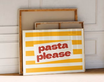 Pasta Please Horizontal Poster Yellow Horizontal Exhibition Art Typography Print Narrow Print Retro Wall Art Pop Art Food Print