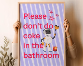 Please Dont Do Coke In The Bathroom Print Pink Wall Art Trendy Art Retro Print Preppy Wall Art Prints Disco Art Retro Funky Decor