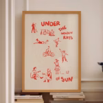 Red Poster Exhibition Wall Art Art Red Kitchen Decor Retro Art Poster Cute Trendy Wall Art Hand Drawn Red Art