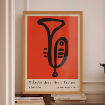 Red Wall Art Nyc Central Park Jazz Festival Poster Red Jazz Decor Exhibition Poster Retro Jazz Poster Contemporary Poster