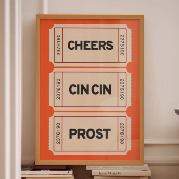 Retro Cin Cin Poster Retro Ticket Art Trendy Red Print Bar Cart Retro Poster Prints Cocktail Bar Art Cheers Prost Poster