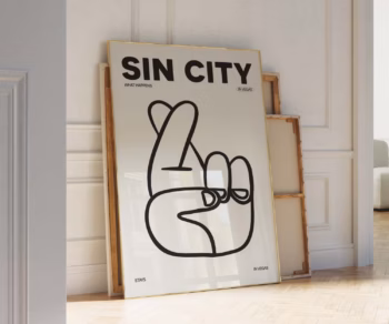Sin City Vegas Print What Happens In Vegas Stays In Vegas Hand Drawn Sketch Aesthetic Wall Art Trendy Black And White Art