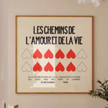 Square Print French Wall Art 10x10 Print 20x20 12x12 Print Red Heart Print Square Wall Art French Poster French Art Red Print