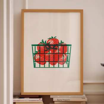 Strawberry Print Retro Simple Strawberry Poster Trendy Wall Art Vintage Food Print Art Kitchen Art Strawberry Decor Fruit Wall Art