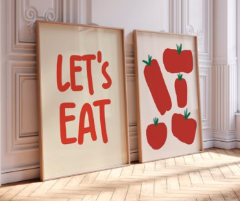 Trendy Red Posters Lets Eat Poster Red Wall Art Set Exhibition Wall Art Posters Prints Typography Print Hand Drawn Sketch Print
