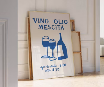 Vino Olio Mescita Exhibition Poster Blue Italy Sketch Wall Art Wine Sketch Hand Drawn 18 X 12 Print 24x36 Poster Trendy Blue Poster
