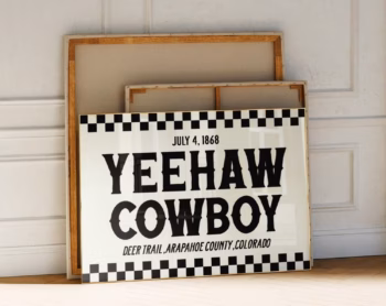 Yeehaw Cowboy Long Narrow Wall Art Retro Horizontal Wall Art Black And White Western Wall Art Above Bed Art Retro Cowboy Poster